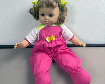 Vintage 1984 Horsman 22” Baby Doll – Blue Sleepy Eyes (1 Eye Stuck), Soft Body, Vinyl Arms & Head