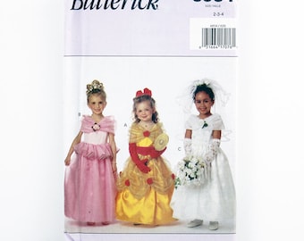 Butterick Pattern 6934, Children's Princess Costumes, Bride Costume, Wedding Gown Costume, Size 2, 3, 4, Halloween, Girl's Dress Up Patterns