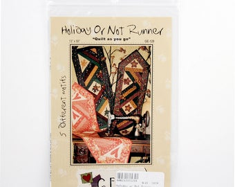 Quilting Patterns, Holiday or Not, Table Runner, 13 X 50 Inches. Five Appliqués, Autumn Leaf, Heart, Star, Flower, Candy Corn