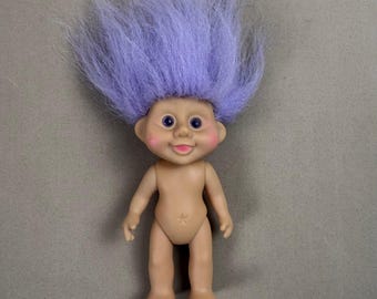 Vintage 1992 Applause Troll Doll 5" Purple Hair & Eyes