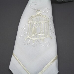 Birdcage NAPKIN Easy Iron Ecru Embroidery Unique Gift Birthday Engagement Wedding Valentine Present