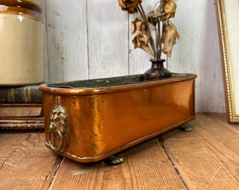 Antique Copper Rectangular Planter Lions Head & Feet