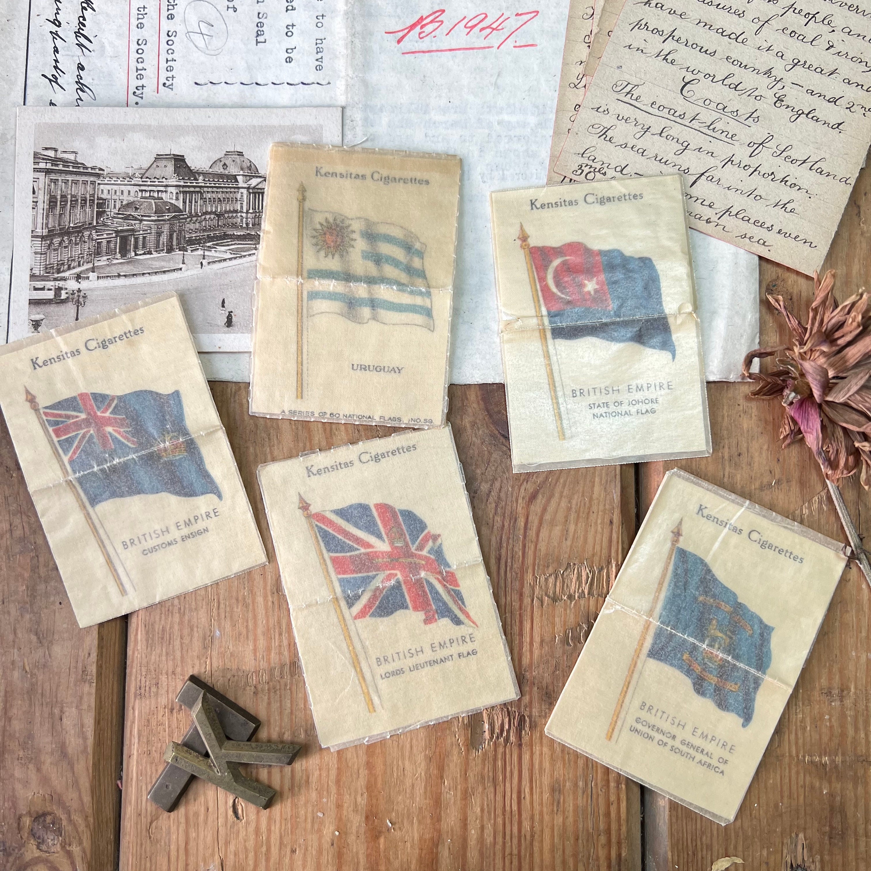 Collection of Kensitas Cigarettes British Empires Flag Silks Set