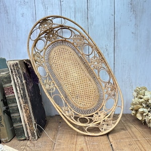 Small Mid Century Woven Boho Tiki Tray / Basket image 1