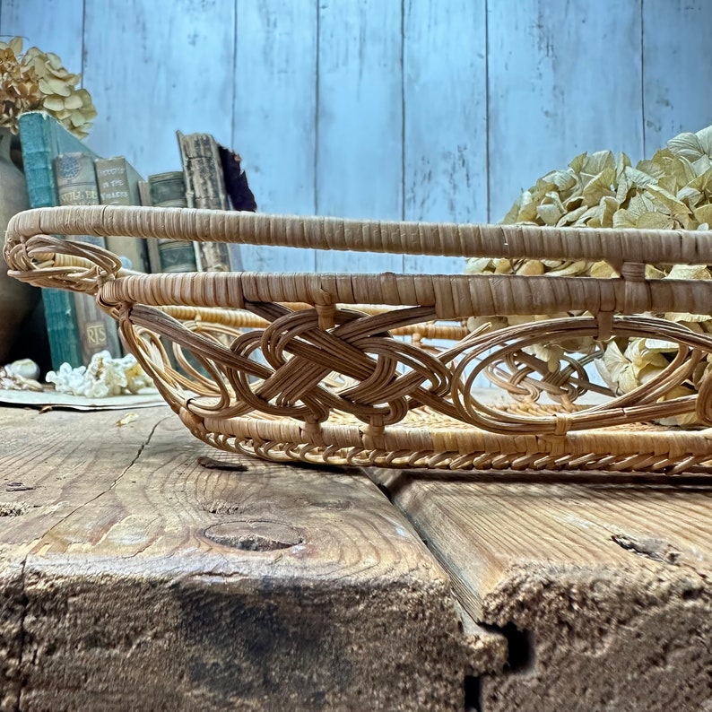 Small Mid Century Woven Boho Tiki Tray / Basket image 6