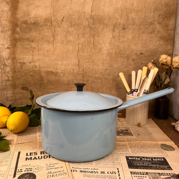 Beautiful Vintage Blue Pan with Lid
