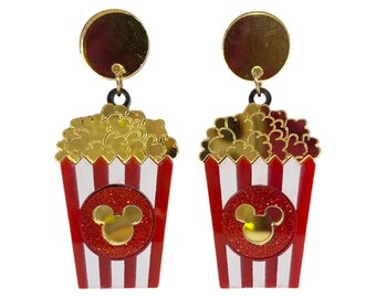 Disney Mickey Minnie Mouse Logo Head Inspired Popcorn Movie Night Dangle Earrings
