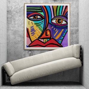 Abstract Face Art Print: Colorful Cubist Expressionist Portrait