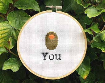 Olive you - Cross Stitch Art. Subversive Cross Stitch | Gift | Family | Friend | Birthday | Home | Wall Art | Display | Home | Love you