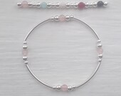 Sterling silver semi precious gemstone beaded stacking bracelet, choose your gemstone, jade, rose quartz, onyx, mother of pearl