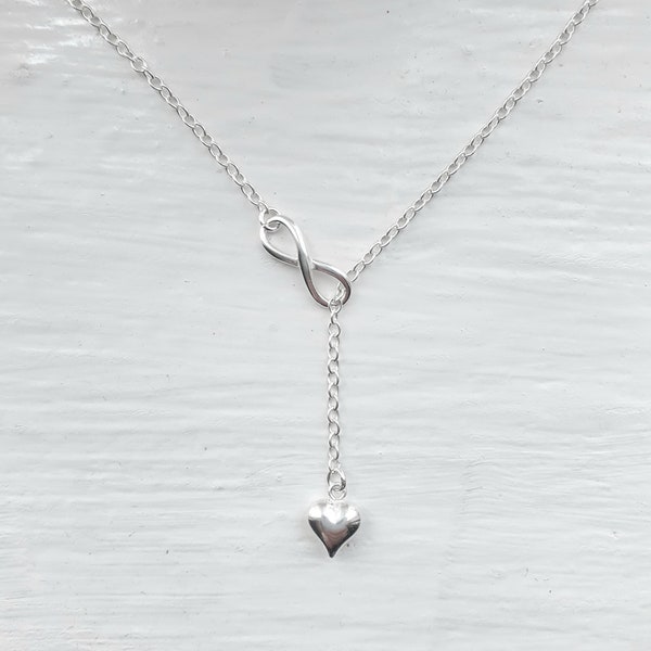 Sterling silver Infinity and Heart necklace. Infinity heart drop, hanging heart pendant.
