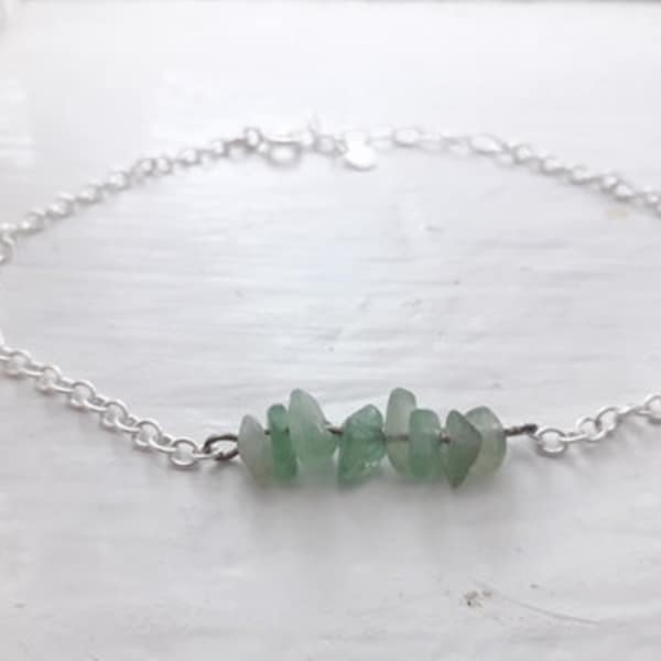 Pretty Gemstone chip sterling silver Anklet, Green Aventurine or Black Onyx