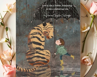 Illustrated Tiger Birthday Card: Friendship Quote 5x7 Premium Card Stock