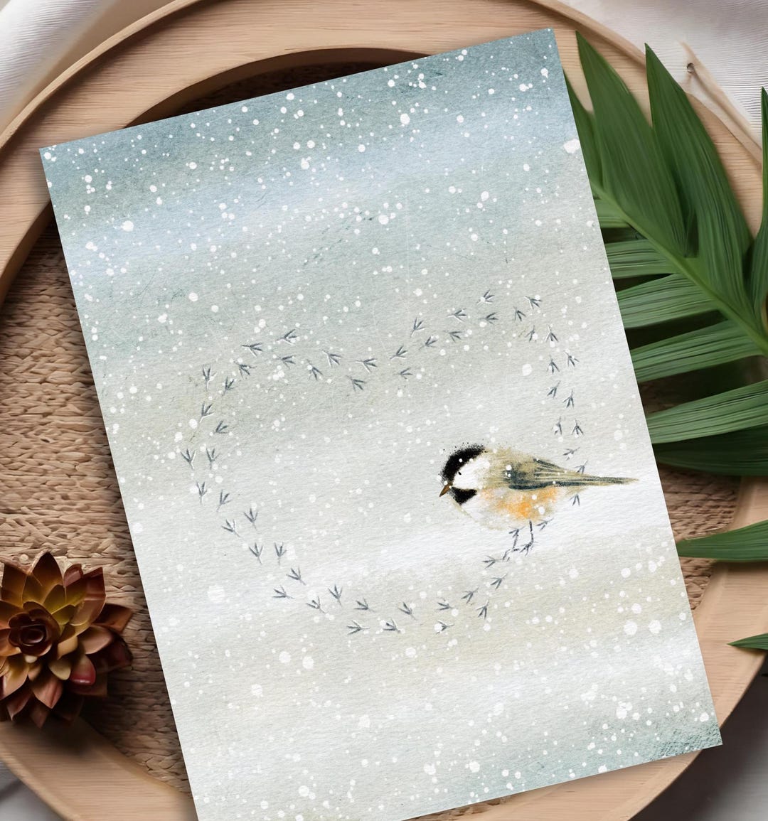 Chickadee Snow Heart Footprints 5x7 Cards (set of Six) - Etsy