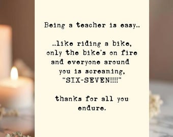 Funny Teacher Six Seven Meme Thank You Card, 5x7 Thick Paper Stock