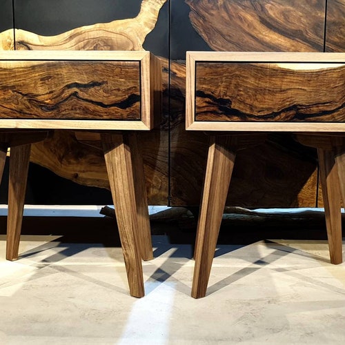 Floating Nightstand With Drawer in Walnut / Mid Century Modern Etsy