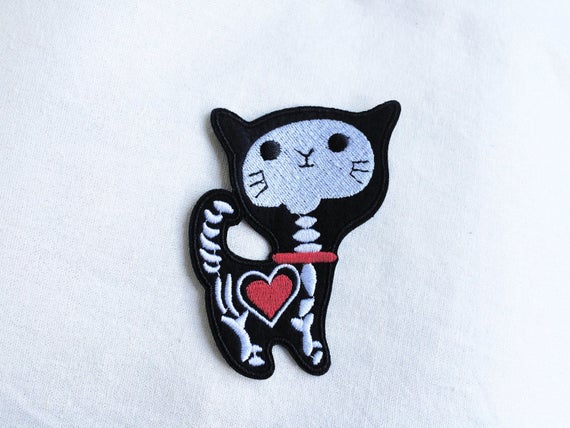 Patch Chat Rayon X Radio Squelette Halloween Ecusson Etsy