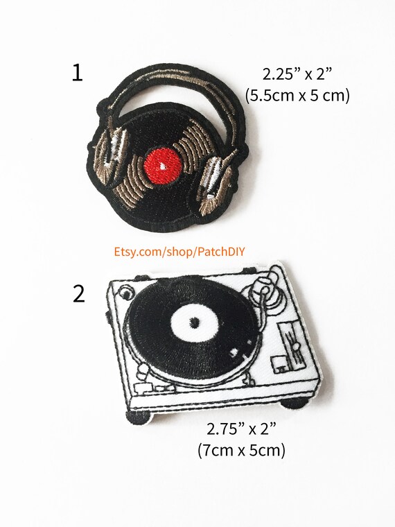Iron on Music Vinyl Disc Jockey Badge 2.75/" DJ Record Applique Patch
