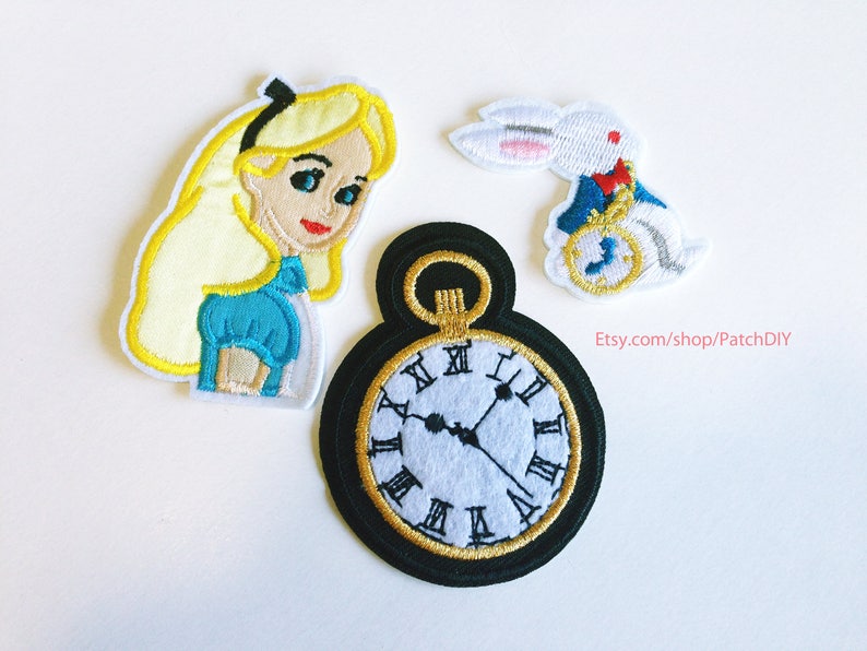 Lot de 3 patchs ALICE aux pays des merveilles MONTRE & LAPIN | Etsy