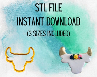 STL INSTANT DOWNLOAD for Bull Skull Cookie Cutter 3 sizes