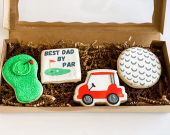 Golfing Father's Day Gift Box Of 4 Cookies // Best Dad By Par Gift Box for Dad // Cookie Gifts