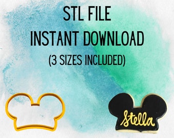 STL INSTANT DOWNLOAD for Mickey Mouse Ear Cap/Hat Cookie Cutter 3 sizes