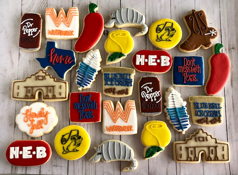 1 Dozen Texas Themed Cookies Including Texas Blue Bell Etsy