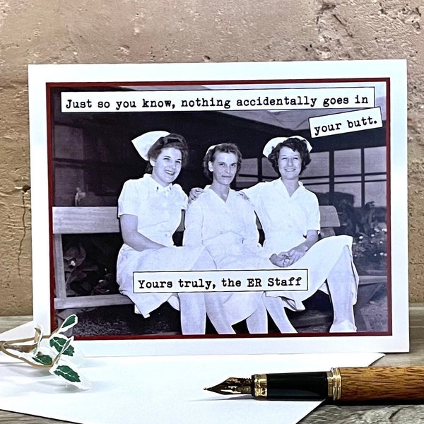 Funny Card for ER Nurses, Vintage Photo Card ER Staff, Card for Nurse Friend