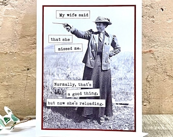 Funny Card for Wife, Funny Anniversary Card for Parents, Vintage Photo Card, Reloading