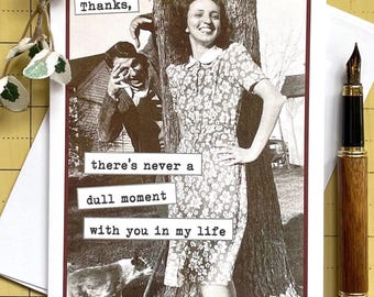 Vintage Photo Anniversary Card for Husband: Never a Dull Moment