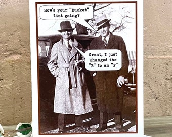 Bucket List Card for Man, Birthday Card for Male Friend, Funny Vintage Photo Card