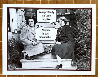 Funny Mother's Day Card, Vintage Photo Mother/Daughter Card, Funny Moustache Birthday Card