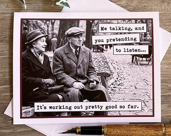Funny Anniversary Card, Me Talking, You Pretending to Listen, Funny Vintage Photo Card