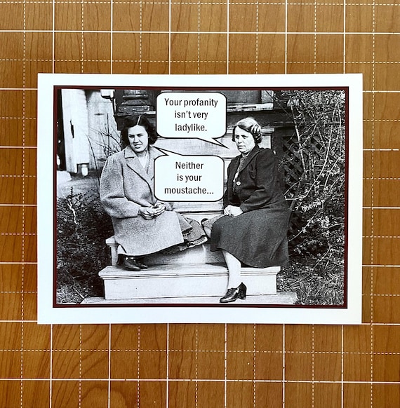 Funny Mother's Day Card, Vintage Photo Mother/Daughter Card, Funny Moustache Birthday Card