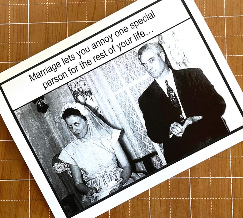 Funny Anniversary or Wedding Card, Marriage Let's You Annoy, Vintage Photo Card image 3