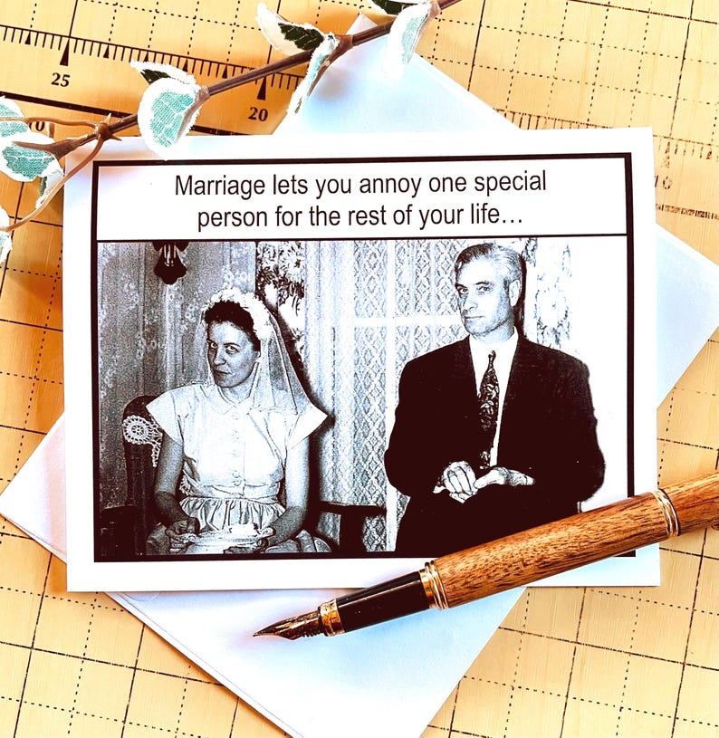 Funny Anniversary or Wedding Card, Marriage Let's You Annoy, Vintage Photo Card image 6