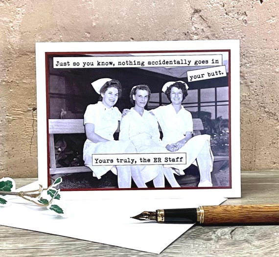 Funny Card for ER Nurses, Vintage Photo Card ER Staff, Card for Nurse Friend