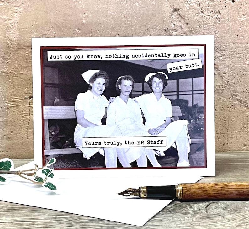 Funny Card for ER Nurses, Vintage Photo Card ER Staff, Card for Nurse Friend image 1