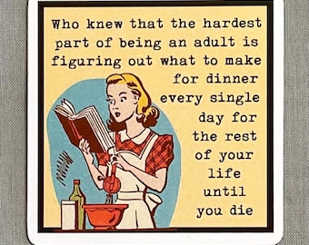 Tired of Cooking Magnet, Funny Housewife Gift, Retro Kitchen Humor