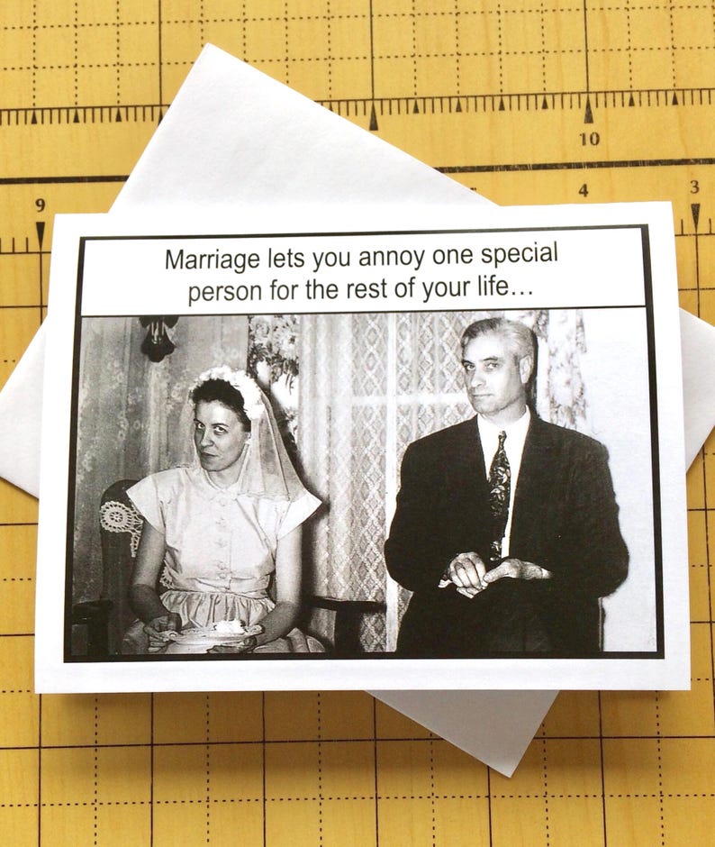 Funny Anniversary or Wedding Card, Marriage Let's You Annoy, Vintage Photo Card image 1