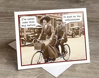Funny Anniversary or Wedding Card, Card for Bike Riders, Vintage Photo of Couple on Bicycle, Bicycle Built for 2