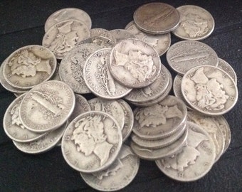 Lote de cinco (5) monedas de plata chatarra Mercury Dimes (1916-1945) ¡Compre 4 lotes para obtener uno 5º GRATIS!