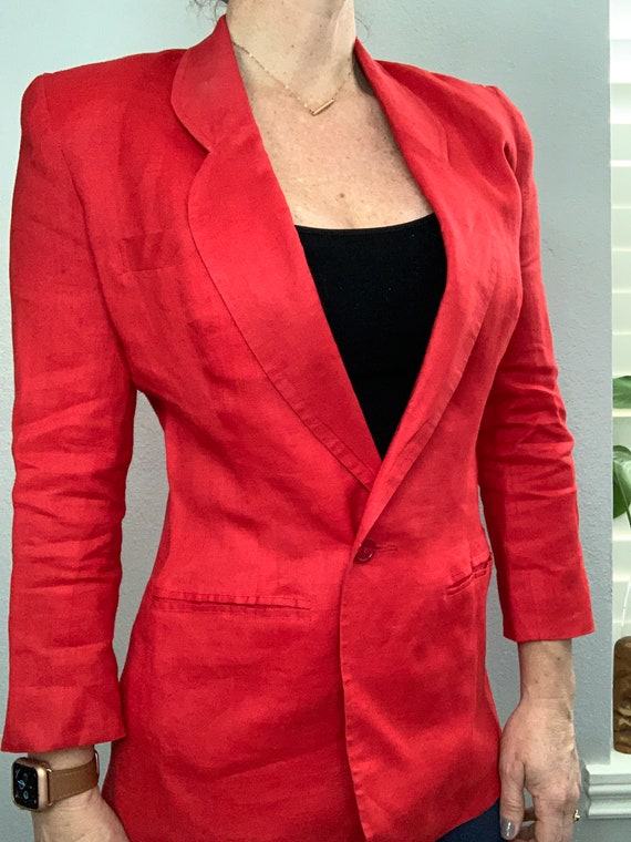 Vintage Red Linen Blazer
