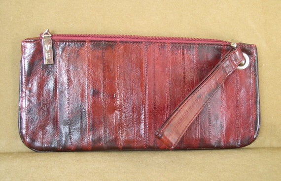 Clutch Bag of Eel Skin Oxblood Burgandy Vintage W… - image 2