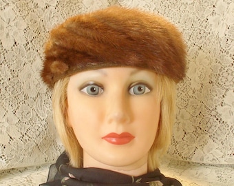 Kapelusz z norek Autumn Haze Mink Tail Hat,,,,Vintage Mink Pillbox Hat Autumn Haze Mink