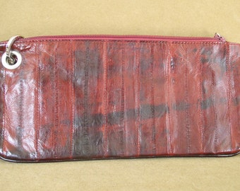 Clutch Bag of Eel Skin Oxblood Burgandy Vintage Wristlet.....Vintage Eel Skin Purse Clutch with Wrist Strap.....Eel Skin Bag Clutch Purse