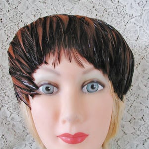 Feather Hat in Brown with Vintage Buffums&#39; Hat Box....Brown Black Hackle Feather Hat