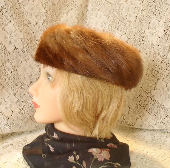 Mink Hat Autumn Haze Mink Tail Hat,,,,Vintage Mink Pillbox Hat Autumn Haze Mink View 2