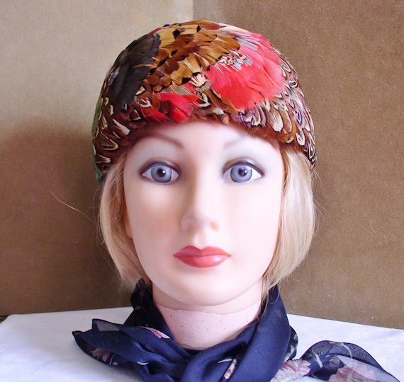 Feather Hat Pillbox Feather Hat in Multi Colored G