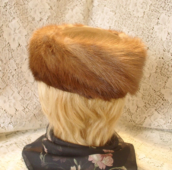 Mink Hat Autumn Haze Mink Tail Hat,,,,Vintage Mink Pillbox Hat Autumn Haze Mink View 3
